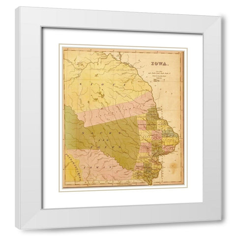 Iowa 1844 White Modern Wood Framed Art Print with Double Matting by Vintage Maps