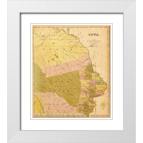 Iowa 1844 White Modern Wood Framed Art Print with Double Matting by Vintage Maps