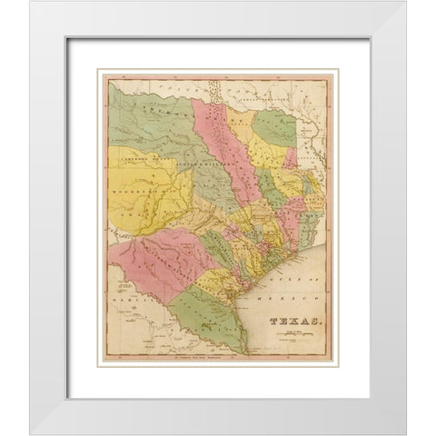 Texas 1844 White Modern Wood Framed Art Print with Double Matting by Vintage Maps