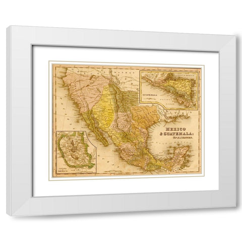 Mexico and Guatamala 1844 White Modern Wood Framed Art Print with Double Matting by Vintage Maps