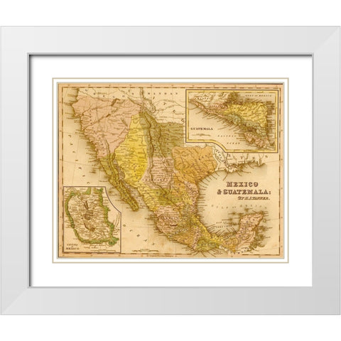 Mexico and Guatamala 1844 White Modern Wood Framed Art Print with Double Matting by Vintage Maps