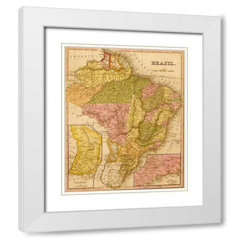 Brazil 1844 White Modern Wood Framed Art Print with Double Matting by Vintage Maps