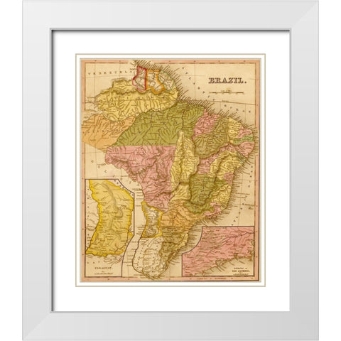 Brazil 1844 White Modern Wood Framed Art Print with Double Matting by Vintage Maps