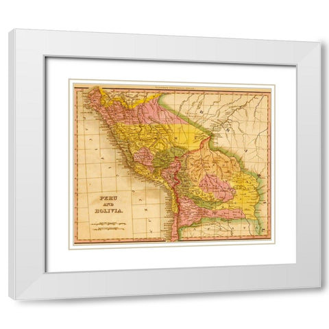 Peru and Bolivia 1844 White Modern Wood Framed Art Print with Double Matting by Vintage Maps