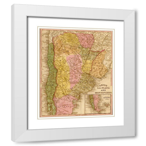 Chile La Plata and Montevideo 1844 White Modern Wood Framed Art Print with Double Matting by Vintage Maps