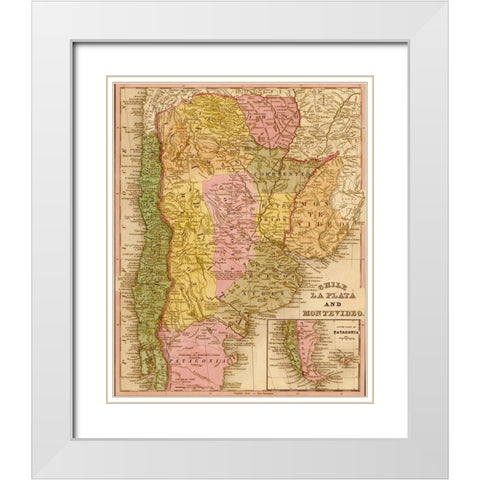 Chile La Plata and Montevideo 1844 White Modern Wood Framed Art Print with Double Matting by Vintage Maps