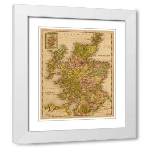 Scotland 1844 White Modern Wood Framed Art Print with Double Matting by Vintage Maps