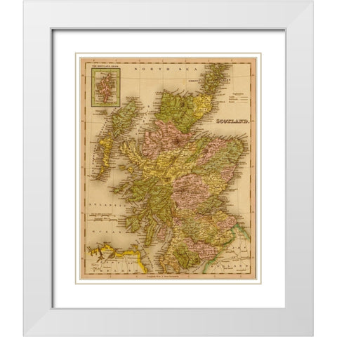 Scotland 1844 White Modern Wood Framed Art Print with Double Matting by Vintage Maps