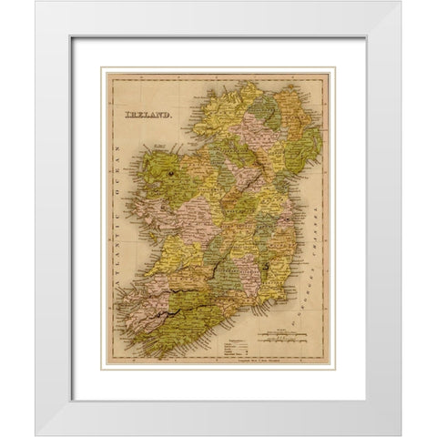 Ireland 1844 White Modern Wood Framed Art Print with Double Matting by Vintage Maps