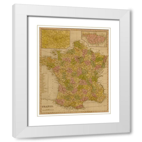 France 1844 White Modern Wood Framed Art Print with Double Matting by Vintage Maps