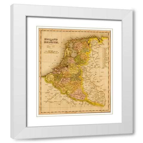 Holland and Belgium 1844 White Modern Wood Framed Art Print with Double Matting by Vintage Maps
