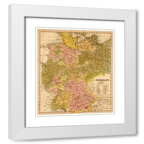 Germany 1844 White Modern Wood Framed Art Print with Double Matting by Vintage Maps