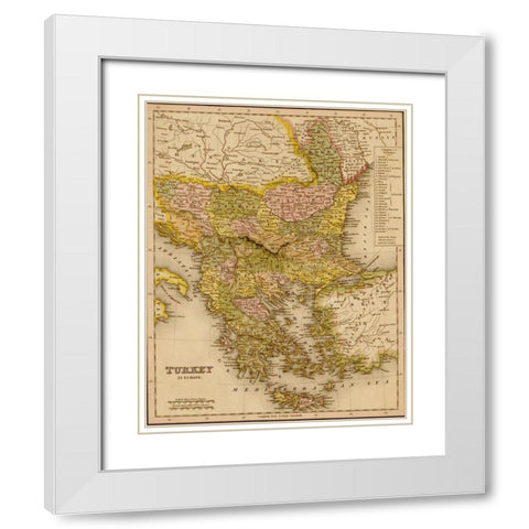 Turkey Greece 1844 White Modern Wood Framed Art Print with Double Matting by Vintage Maps