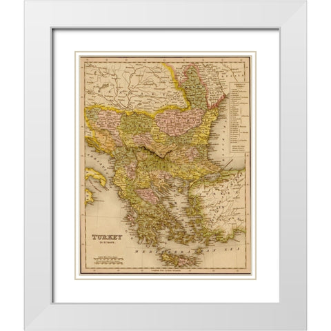 Turkey Greece 1844 White Modern Wood Framed Art Print with Double Matting by Vintage Maps