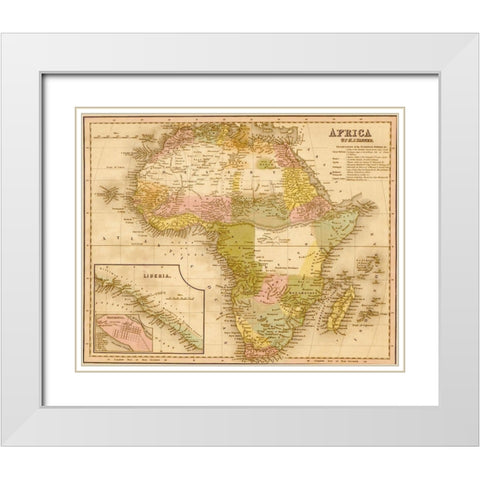 Africa 1844 White Modern Wood Framed Art Print with Double Matting by Vintage Maps