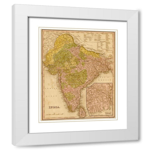 India 1844 White Modern Wood Framed Art Print with Double Matting by Vintage Maps