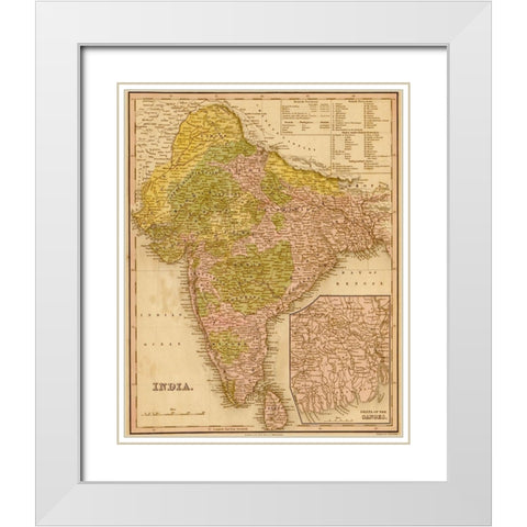 India 1844 White Modern Wood Framed Art Print with Double Matting by Vintage Maps