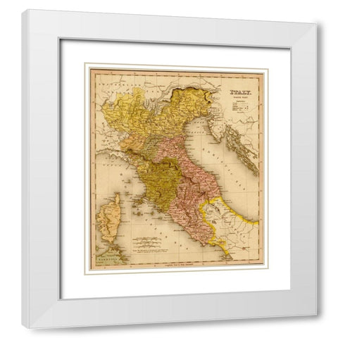 Italy 1844 White Modern Wood Framed Art Print with Double Matting by Vintage Maps