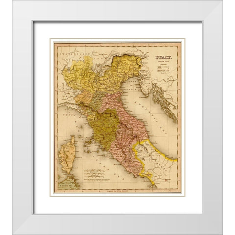 Italy 1844 White Modern Wood Framed Art Print with Double Matting by Vintage Maps