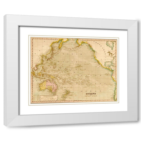 Oceania 1844 White Modern Wood Framed Art Print with Double Matting by Vintage Maps