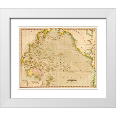 Oceania 1844 White Modern Wood Framed Art Print with Double Matting by Vintage Maps