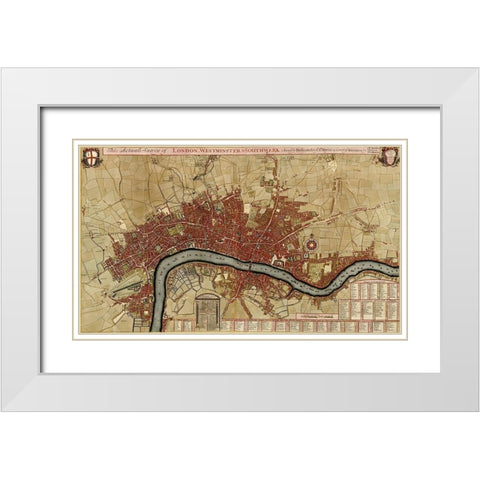 Survey of London Westminster and Southwark 1700 White Modern Wood Framed Art Print with Double Matting by Vintage Maps