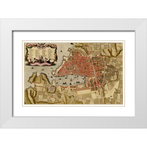 Citadel at the ancient city of Merseille France 1700 White Modern Wood Framed Art Print with Double Matting by Vintage Maps