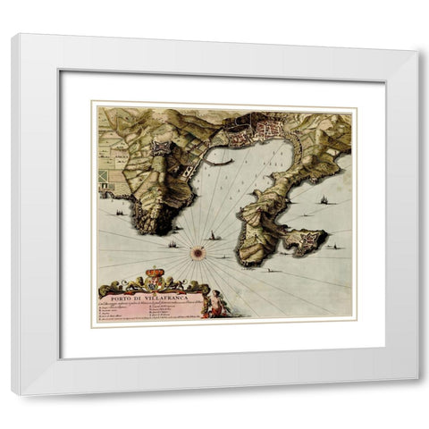 Villa Franca on the Mediterranean 1700 White Modern Wood Framed Art Print with Double Matting by Vintage Maps