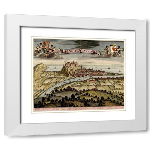 Nicea 1700 White Modern Wood Framed Art Print with Double Matting by Vintage Maps