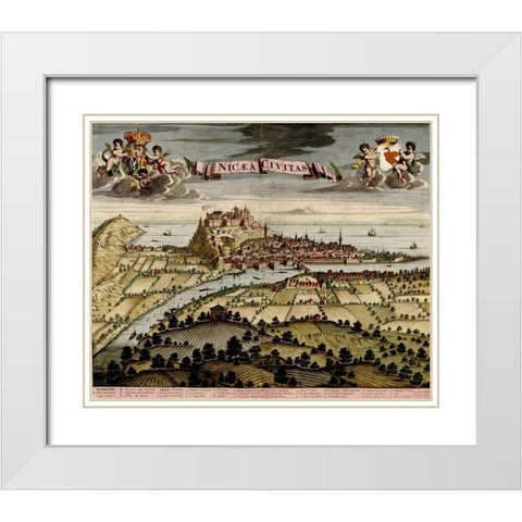 Nicea 1700 White Modern Wood Framed Art Print with Double Matting by Vintage Maps