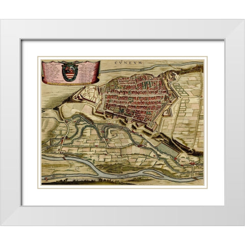 City of Cuneo 1700 White Modern Wood Framed Art Print with Double Matting by Vintage Maps