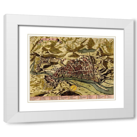 Ivrea Near Turin 1700 White Modern Wood Framed Art Print with Double Matting by Vintage Maps