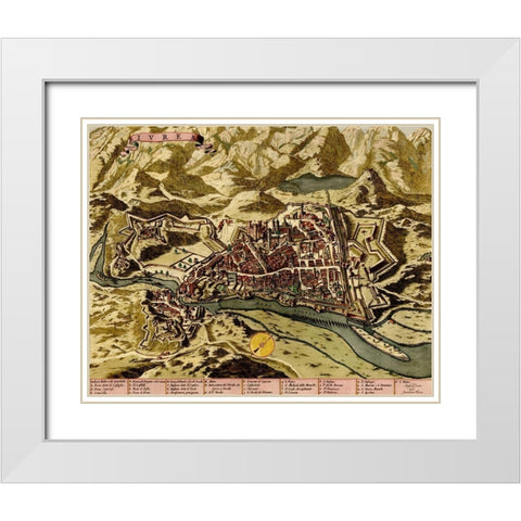 Ivrea Near Turin 1700 White Modern Wood Framed Art Print with Double Matting by Vintage Maps