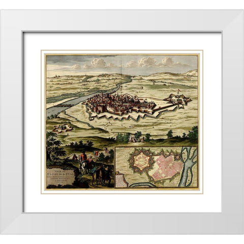 Casal on the Po River 1700 White Modern Wood Framed Art Print with Double Matting by Vintage Maps