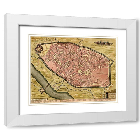 Battlements at Milan 1700 White Modern Wood Framed Art Print with Double Matting by Vintage Maps