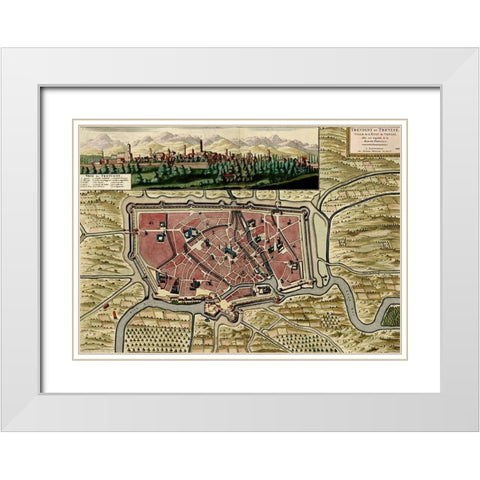 Trevise in the Italian Po Valley 1700 White Modern Wood Framed Art Print with Double Matting by Vintage Maps