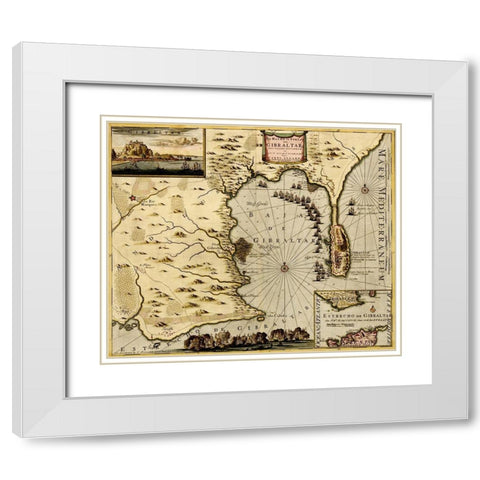 Straits and Defenses at Gibraltar 1700 White Modern Wood Framed Art Print with Double Matting by Vintage Maps