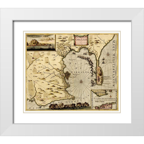 Straits and Defenses at Gibraltar 1700 White Modern Wood Framed Art Print with Double Matting by Vintage Maps