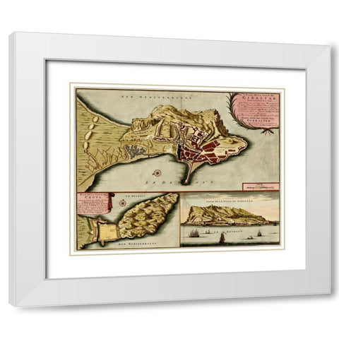 Gibraltar 1700 White Modern Wood Framed Art Print with Double Matting by Vintage Maps