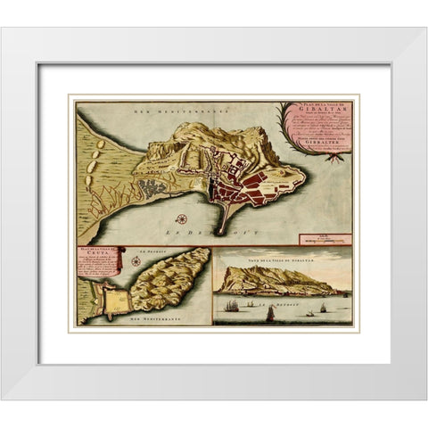 Gibraltar 1700 White Modern Wood Framed Art Print with Double Matting by Vintage Maps