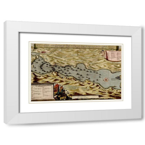 Vigos Spain 1700 Battle of Vigo Bay White Modern Wood Framed Art Print with Double Matting by Vintage Maps
