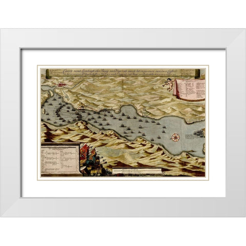 Vigos Spain 1700 Battle of Vigo Bay White Modern Wood Framed Art Print with Double Matting by Vintage Maps