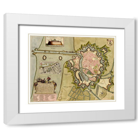 Dunkirk Dunquerque Defenses 1700 White Modern Wood Framed Art Print with Double Matting by Vintage Maps