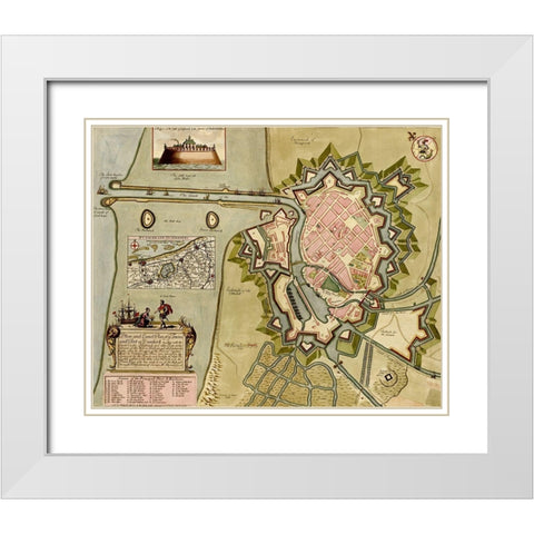 Dunkirk Dunquerque Defenses 1700 White Modern Wood Framed Art Print with Double Matting by Vintage Maps