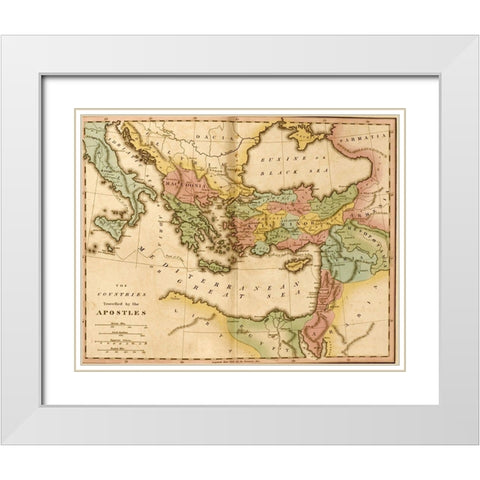 Countries travelled by the Apostles White Modern Wood Framed Art Print with Double Matting by Vintage Maps