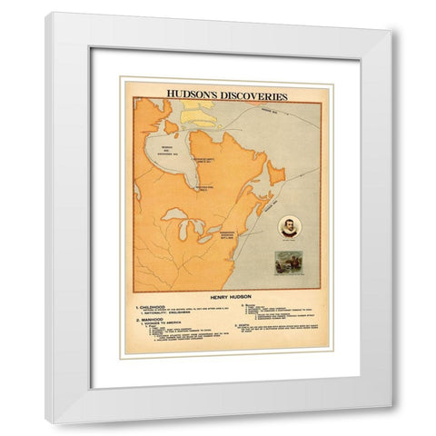 Henry Hudsons Discoveries White Modern Wood Framed Art Print with Double Matting by Vintage Maps