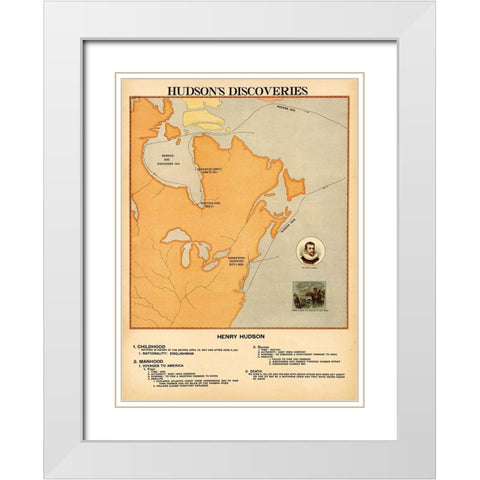 Henry Hudsons Discoveries White Modern Wood Framed Art Print with Double Matting by Vintage Maps