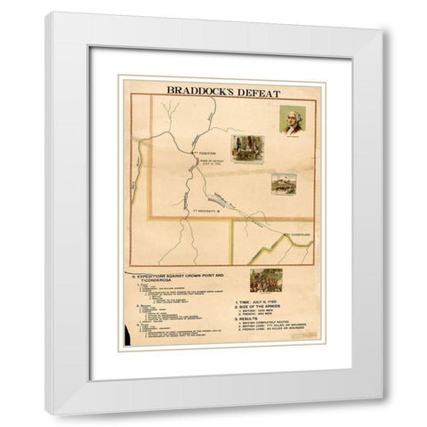 Braddocks Defeat White Modern Wood Framed Art Print with Double Matting by Vintage Maps