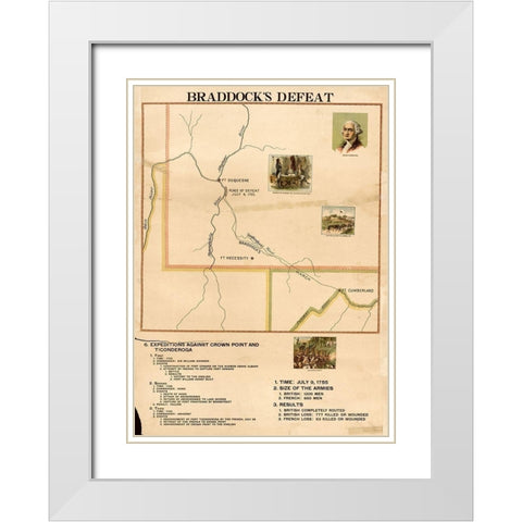 Braddocks Defeat White Modern Wood Framed Art Print with Double Matting by Vintage Maps
