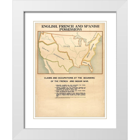 English French and Spanish Possessions White Modern Wood Framed Art Print with Double Matting by Vintage Maps